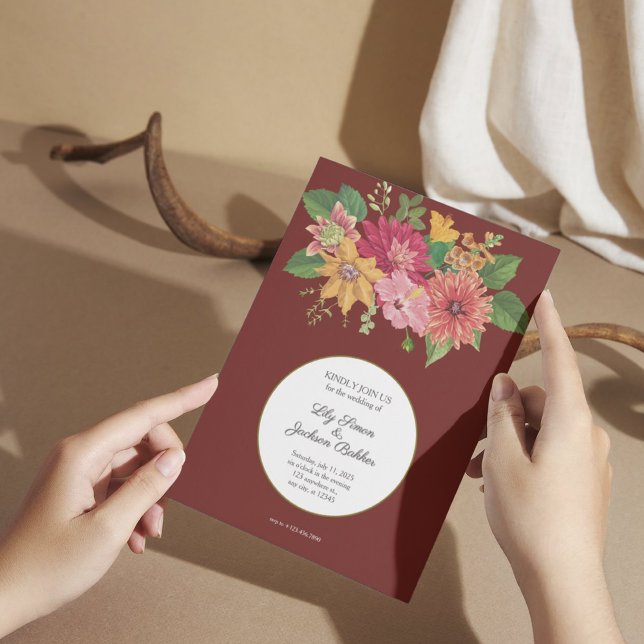 Elegant Burgundy Floral Wedding Invitation (1)