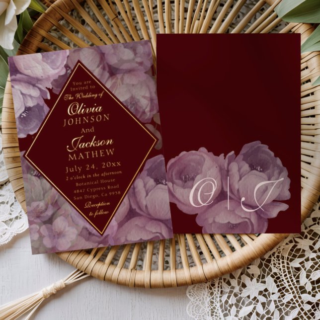 Elegant Burgundy Floral Wedding Invitation  Foil Invitation (Creator Uploaded)