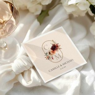 Elegant Burgundy Floral Wedding Paper Napkins