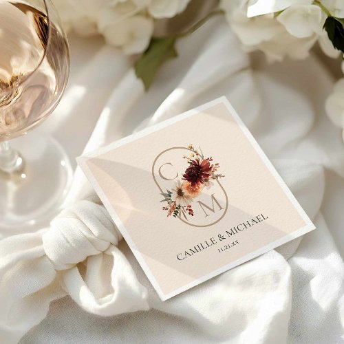 Elegant Burgundy Floral Wedding Paper Napkins