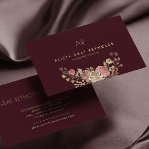 Elegant burgundy floral wedding planner  business card