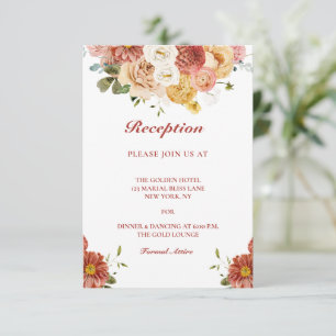 Elegant Burgundy Floral Wedding Reception Card