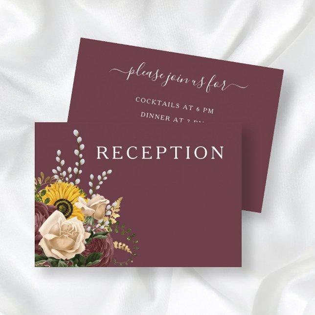 Elegant Burgundy Floral Wedding Reception Enclosure Card (Creator Uploaded)
