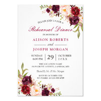 Elegant Burgundy Floral Wedding Rehearsal Dinner Card