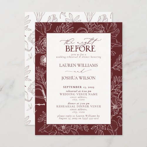 Elegant Burgundy Floral Wedding Rehearsal Dinner Invitation