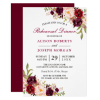 Elegant Burgundy Floral Wedding Rehearsal Dinner Invitation