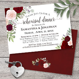 Elegant Burgundy Floral Wedding Rehearsal Dinner Invitation