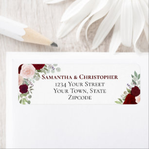 Elegant Burgundy Floral Wedding Return Address Label