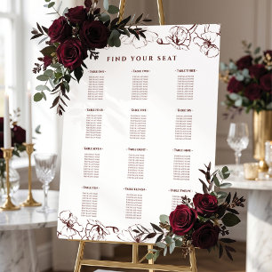Elegant Burgundy Floral Wedding Seating Chart Foam Board