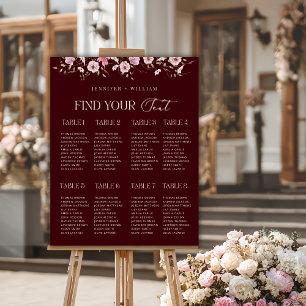 Elegant Burgundy Floral Wedding Seating Chart  Foam Board