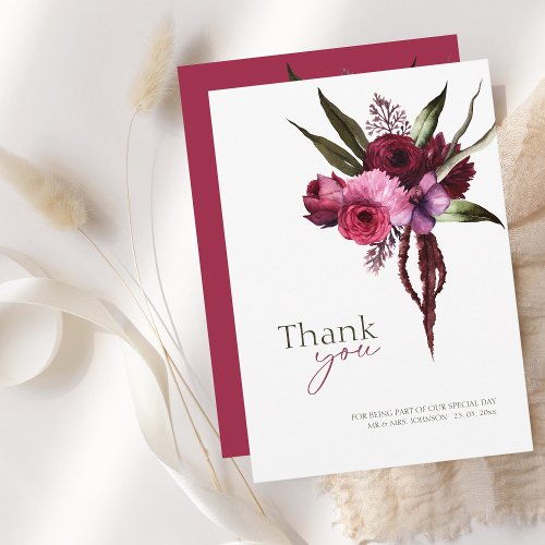 Elegant Burgundy Floral Wedding Thank You Card