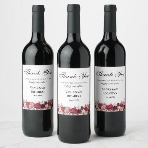  Elegant Burgundy Floral Wedding Thank You  Wine Label