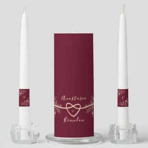 Elegant Burgundy Floral Wedding Unity Candle Set
