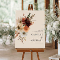 Elegant Burgundy Floral Wedding Welcome Sign