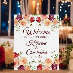 Elegant Burgundy Floral Welcome to our Wedding Foam Board