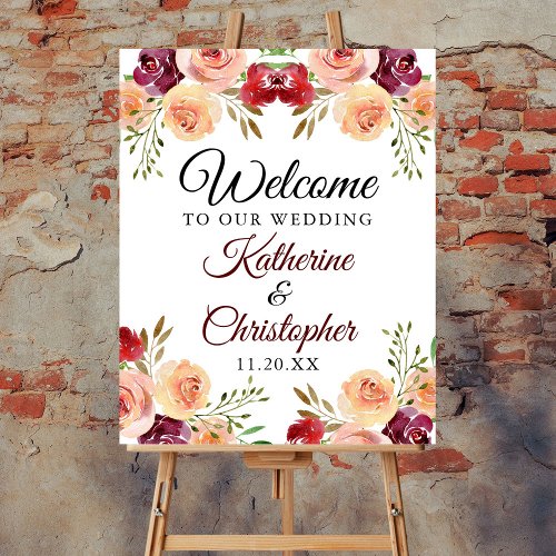 Elegant Burgundy Floral Welcome to our Wedding Foam Board