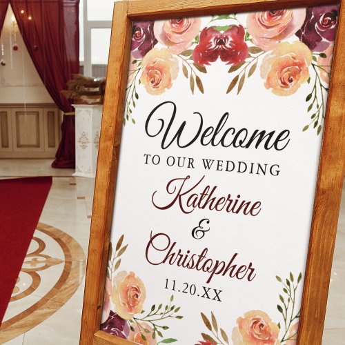 Elegant Burgundy Floral Welcome to our Wedding Poster