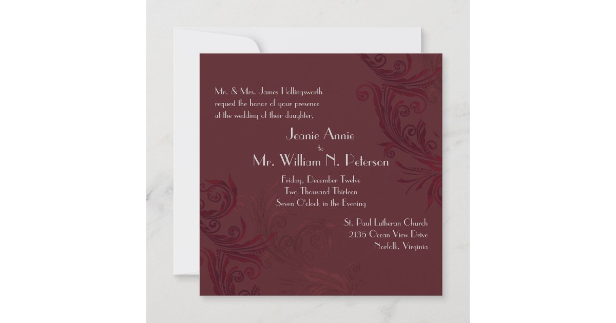 Elegant Burgundy Flourish Wedding Invitation | Zazzle