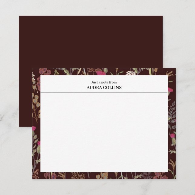Elegant Burgundy Flower Pattern Custom Greeting Note Card (Front/Back)
