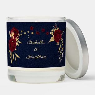 Elegant burgundy flowers gold navy blue scented candle