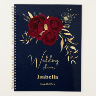 Elegant burgundy flowers gold navy blue wedding planner