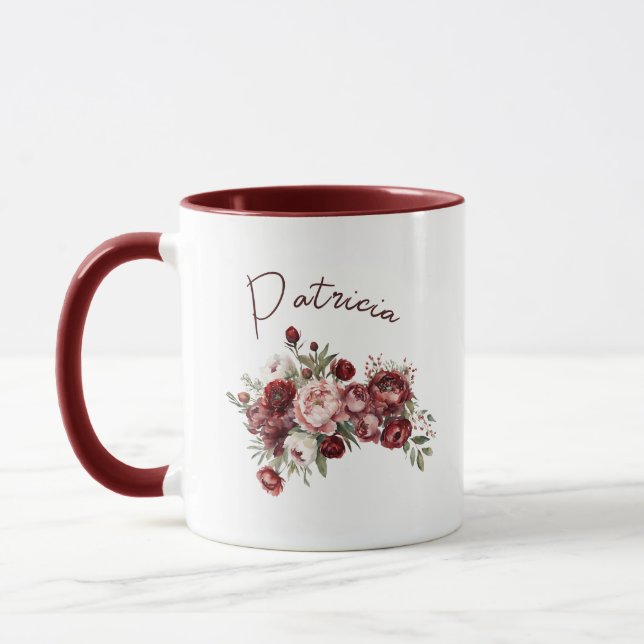 Elegant Burgundy Flowers Mug (Left)