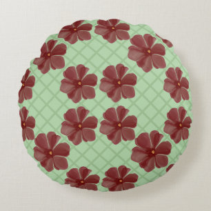 Elegant burgundy flowers on sage green  round pillow