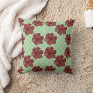 Elegant burgundy flowers on sage green  throw pillow