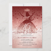Elegant Burgundy Flowers Rose Gold Sweet 16 Invitation (Front)