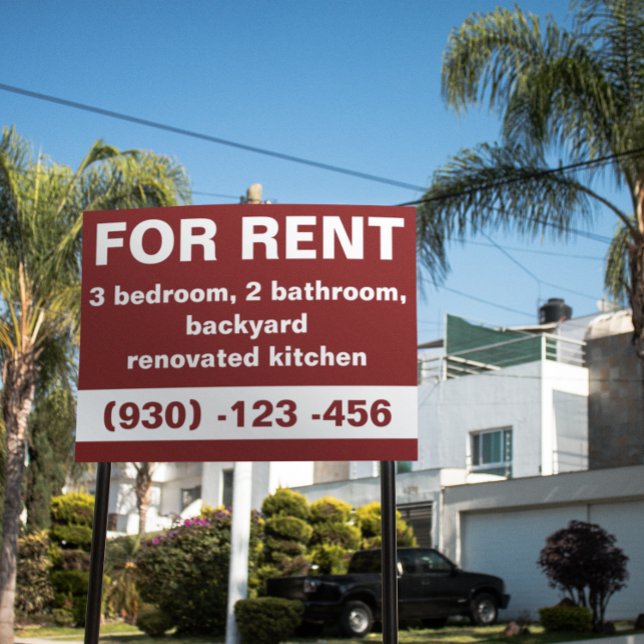Elegant Burgundy For Rent Custom Real Estate Agent Sign (real estate marketing burgundy white for rent sign)