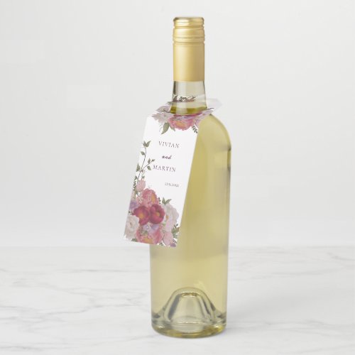 Elegant Burgundy Forest Flowers Wedding Bottle Hanger Tag