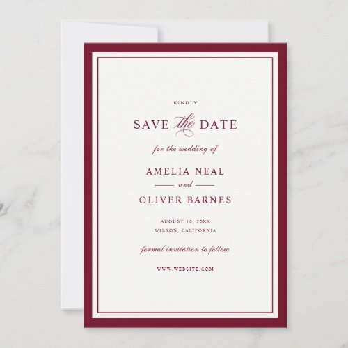 Elegant Burgundy Frame Wedding Save the Date Invitation