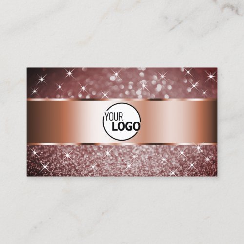 Elegant Burgundy Glitter Stars Logo Rose Gold Business Card