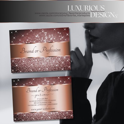 Elegant Burgundy Glitter Stars Rose Gold Border Business Card