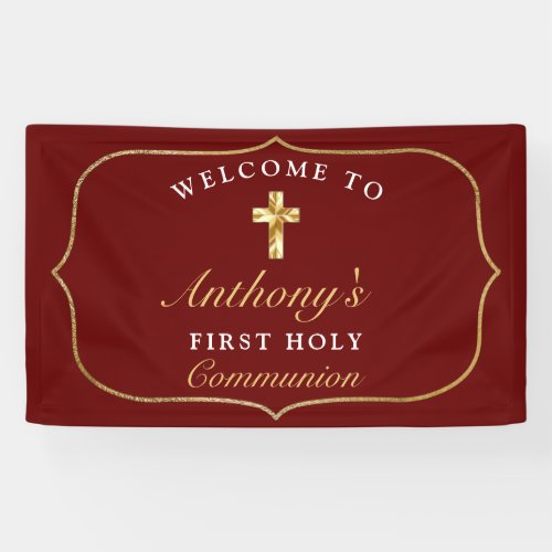 Elegant Burgundy Gold 1st Holy Communion Welcome   Banner