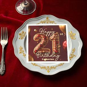 Elegant Burgundy & Gold 21st Birthday Celebration Napkins