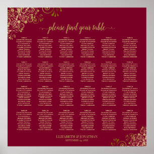 Elegant Burgundy & Gold 24 Table Seating Chart