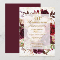 Elegant Burgundy Gold 40th Wedding Anniversary