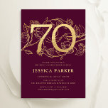 Elegant Burgundy Gold 70th Birthday Invitation<br><div class="desc">Elegant burgundy maroon gold 70th birthday party invitation. Customizable dark red marsala wine design featuring roses botanical accents and typography script font. Simple floral invite card perfect for a stylish female bday celebration. Personalize with your own details. Printed Zazzle invitations or instant download digital printable template.</div>