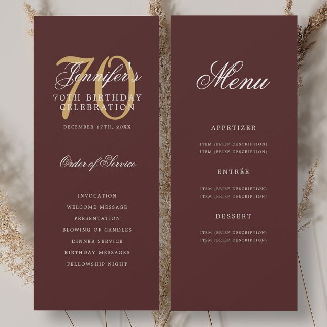 Elegant Burgundy Gold 70th Birthday Program Menu (Elegant Burgundy Gold 70th Birthday Program Menu)