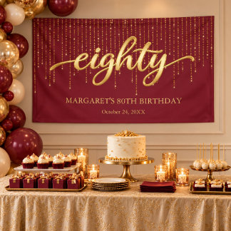 Elegant Burgundy & Gold 80th Birthday Party Banner