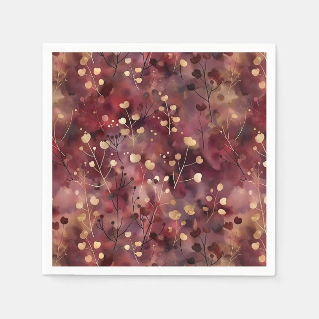 Elegant burgundy gold abstract floral napkins (Front)