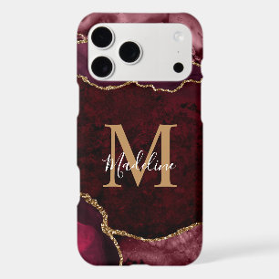 Elegant Burgundy Gold Agate Geode Monogram iPhone 17 Pro Max Case