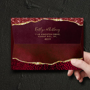 Elegant Burgundy & Gold Agate Wedding Invitation Envelope