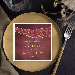 Elegant Burgundy & Gold Agate Wedding Napkins