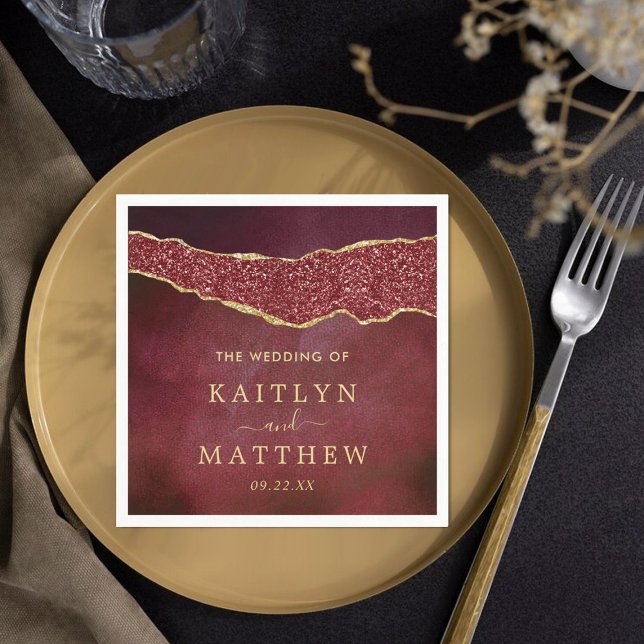 Elegant Burgundy & Gold Agate Wedding Napkins (Creator Uploaded)