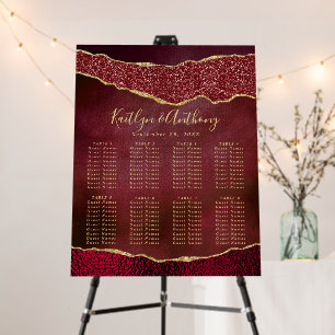 Elegant Burgundy & Gold Agate Wedding Seating Plan Foam Board