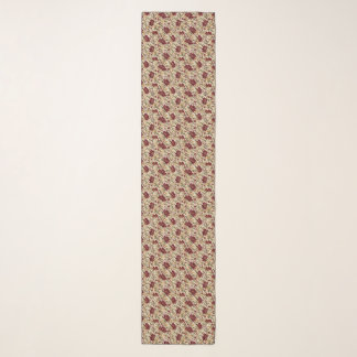 Elegant Burgundy Gold Autumn Floral Chiffon Scarf