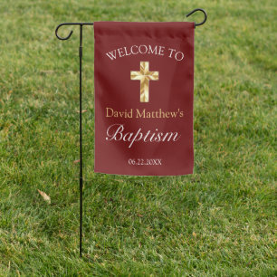Elegant Burgundy Gold Baby Boy Baptism Welcome  Garden Flag