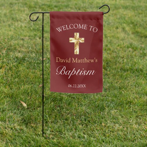 Elegant Burgundy Gold Baby Boy Baptism Welcome  Garden Flag